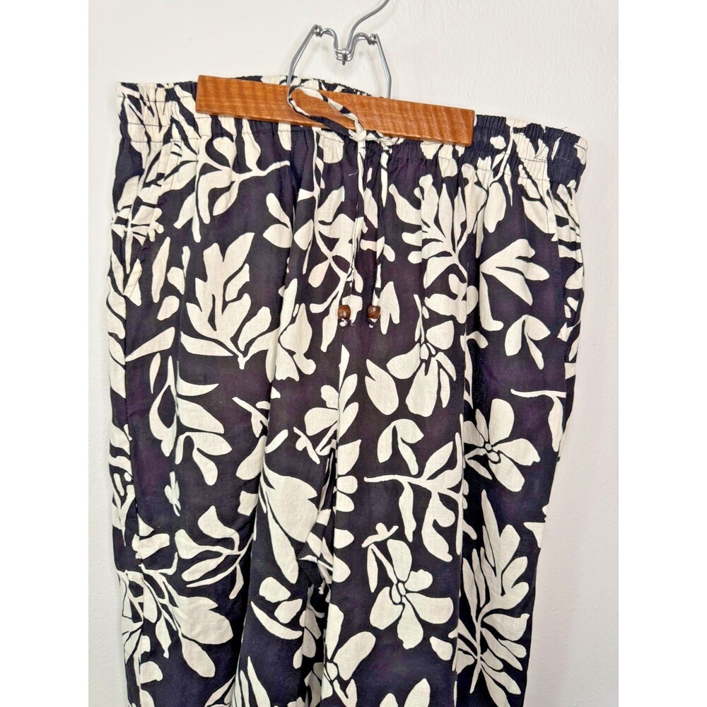 Christian Siriano New York 1X Black White Tropical Wide Leg Linen Pants Resort - Picture 9 of 16